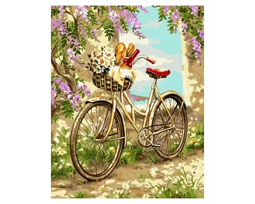 Картина за номерами Велосипед в саду в термопакете 40*50см Стратег код: VA-1286