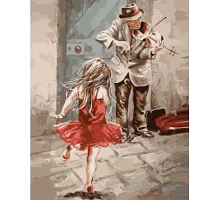 Картина по номерам Девочка и скрипач в термопакете 40*50см Стратег код: VA-1413