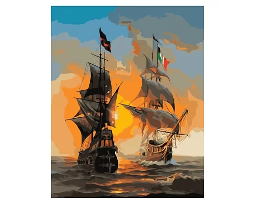 Картина по номерам Встреча кораблей на закате в термопакете 40*50см Стратег код: VA-1625