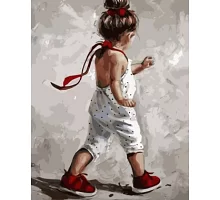 Картина по номерам Девочка в красных сапожках в термопакете 40*50см Стратег код: VA-1730