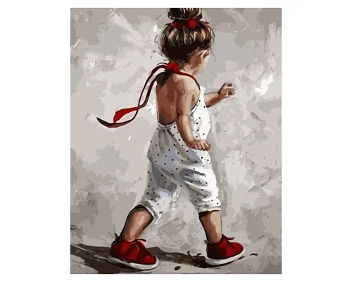 Картина за номерами Дівчинка у червоних чобітках у термопакете 40*50см Стратег код: VA-1730