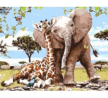 Картина за номерами Слоненя і жираф - кращі друзі в термопакете 40*50см Стратег код: VA-1733