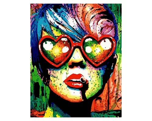 Картина по номерам Поп-арт девушка в очках в термопакете 40*50см Стратег код: VA-1752
