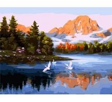 Картина по номерам Лебеди на горном озере в термопакете 40*50см Стратег код: VA-1772