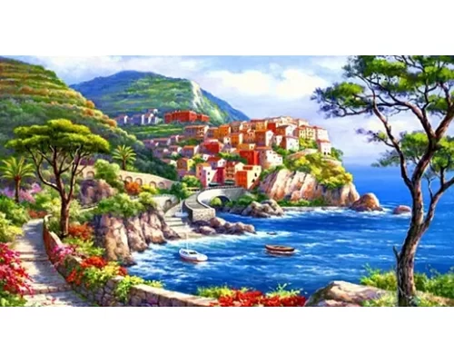 Алмазная мозаика Дорога к морю, 30*40см, без рамки, в кор. 39*8*5см