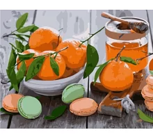 Картина по номерам Апельсины с макарунами, в термопакете 40*50см код: VA-0781