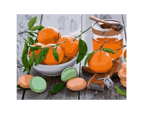 Картина по номерам Апельсины с макарунами, в термопакете 40*50см код: VA-0781