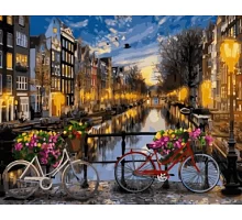 Картина по номерам Вечерний канал Амстердама, в термопакете 40*50см код: VA-2128