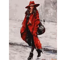 Картина по номерам Женщина в красной шляпе, в термопакете 40*50см код: VA-0044