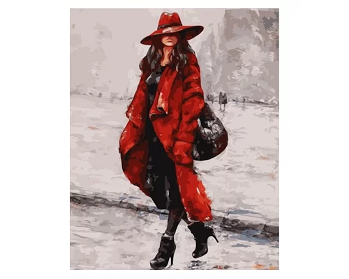 Картина по номерам Женщина в красной шляпе, в термопакете 40*50см код: VA-0044