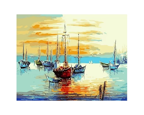 Картина по номерам Залив с лодками, в термопакете 40*50см код: VA-2121