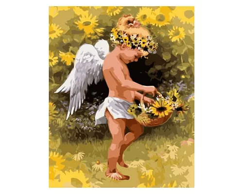 Картина по номерам Маленький ангел в подсолнухах, в термопакете 40*50см код: VA-1583