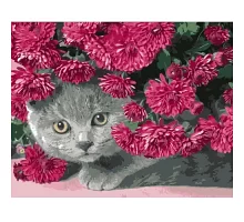 Картина по номерам Серый кот в цветах в термопакете 40*50см (VA-0586)