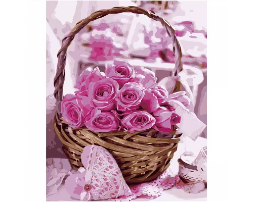 Картина за номерами Рожеві троянди в кошику в Термопакет 40 * 50см (VA-2668)