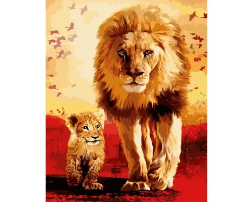 Картина по номерам Лев со львёнком в термопакете 40*50см (VA-2309)