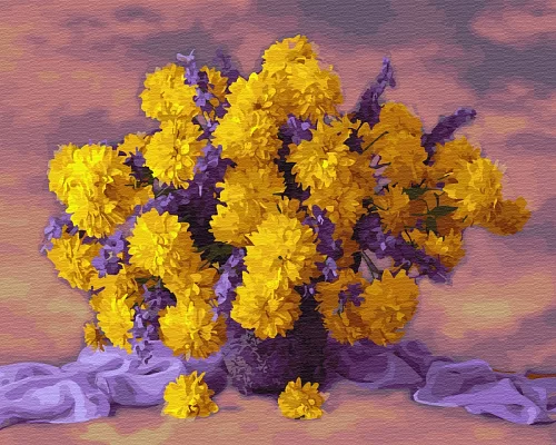 Картина по номерам Букет желтых хризантем в термопакете 40*50см (GX34028)