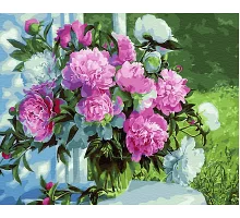 Картина по номерам Букет пионов в саду в термопакете 40*50см (GX31020)