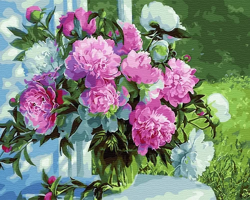 Картина за номерами Букет півоній в саду в Термопакет 40 * 50см (GX31020)