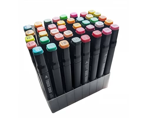 Набор скетч-маркеров 168 шт. двусторонних Touch Premium с черным корпусом с пластиковыми подставками (Touch168