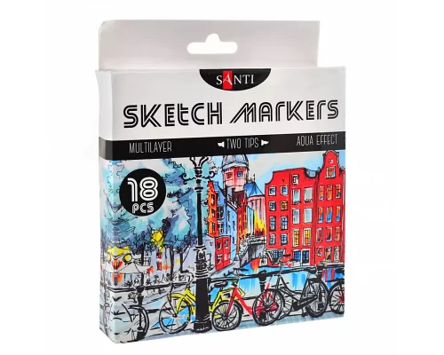 Набор скетч-маркеров для рисования двусторонних Santi sketchmarker 18 шт/уп код: 390527