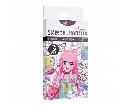 Набір маркерів для скетчів Santi sketch Anime 6 шт/уп. код: 390550