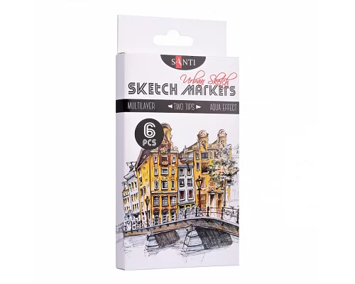 Набір маркерів для скетчів Santi sketch Urban Sketch 6 шт/уп. код: 390548