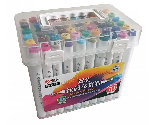 Набор скетч-маркеров 60 шт. для рисования двусторонних Aihao sketchmarker код: PM514-60