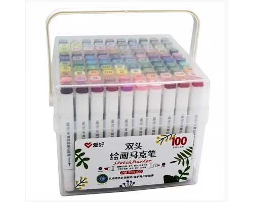 Набор скетч-маркеров 100 шт. для рисования двусторонних Aihao sketchmarker код: PM508-100