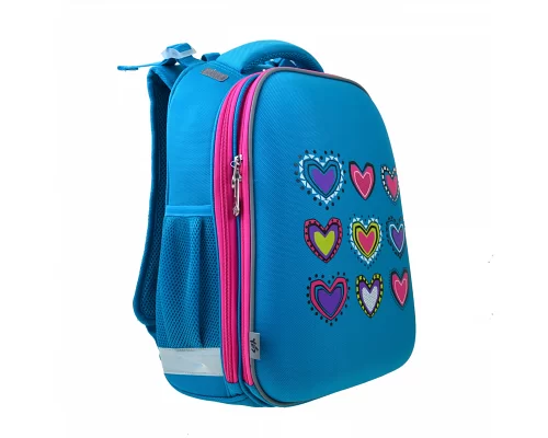 Рюкзак школьный каркасный YES  H-12-1 Hearts turquoise 38*29*15 (554490)