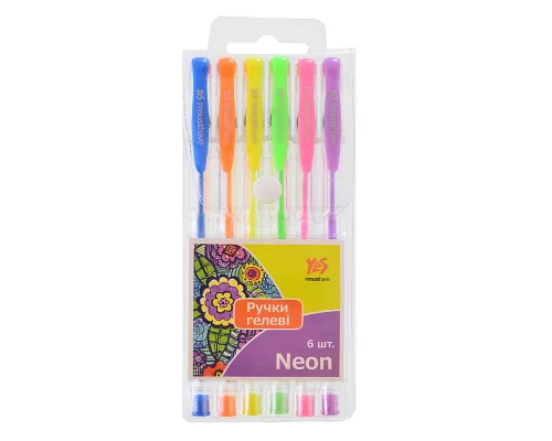 Ручки гелевые YES Neon 6 цвета/PVC код: 411706
