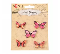 Набор пуговиц для творчества Santi Розовые бабочки древесина 5 шт./уп. код: 742483