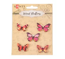 Набор пуговиц для творчества Santi Розовые бабочки древесина 5 шт./уп. код: 742483