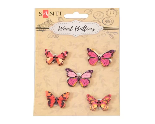 Набір гудзиків для творчості Santi Рожеві метелики деревина 5 шт/уп. код: 742483