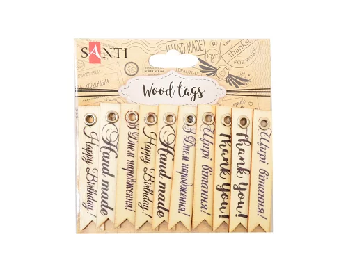 Набор тегов деревянных Santi с надписями № 1 10 шт. 6.5x1.1 см. код: 742491