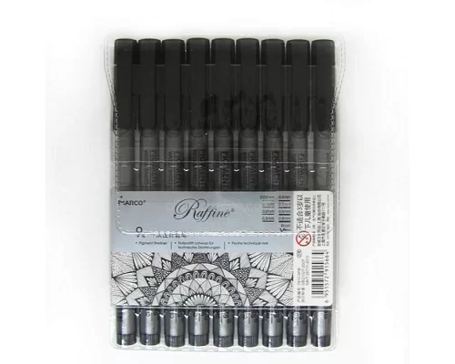 Набір линеров (капілярних ручок) для скетчинга і креслення Marco Raffine 9 шт код: 7810-9PB