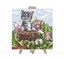 Картина по номерам №10 Котёнок в корзине 40*40см серия 2 в коробке(KpN-40x40-02-10)