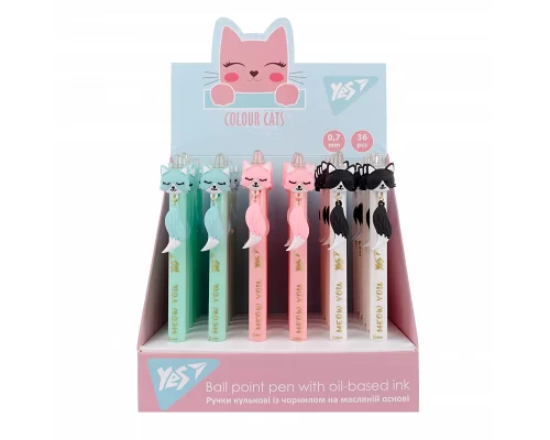 Ручка масляная YES Color Cats автоматическая 07 мм синяя (412010)