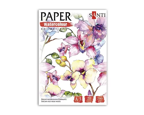 Набір паперу для акварелі SANTI Flowers А3 Paper Watercolor Collection 20 арк 200 (130501)