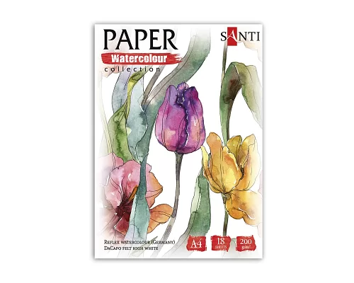 Набор акварельной бумаги SANTI Flowers А4 Paper Watercolor Collection 18 л 200г/м2 (130502)