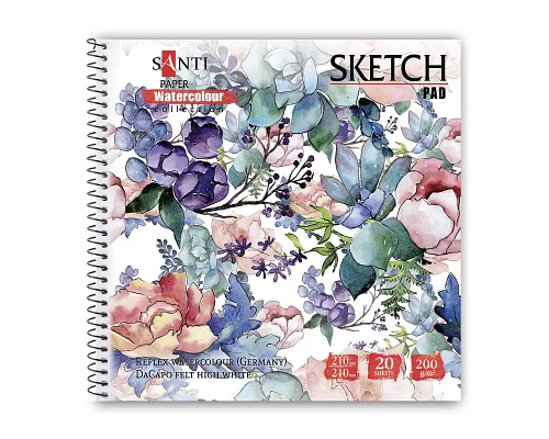 Альбом для акварелі SANTI Flowers 210*210 мм Paper Watercolour Collection 20 арк 2 (130495)