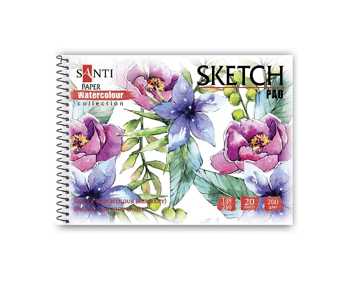 Альбом для акварелі SANTI Flowers А5 Paper Watercolour Collection 20 арк 200 г/м2 (130497)