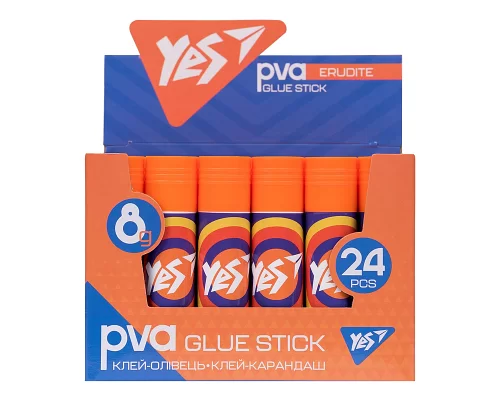 Клей-олівець YES 8г PVA Erudite набір 24 шт (320268)