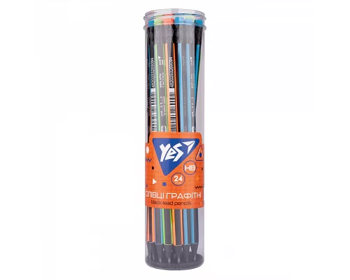 Олівець чорнографітний YES Neon Stripes трикутний з гумкою набір 24 шт (280594)