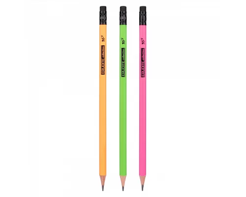 Олівець чорнографітний YES Erudite Neon трикутний з гумкою набір 36 шт (280596)