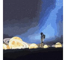 Картина за номерами Подорож на місяць з фарбами металiк 50х50 (KHO9549)
