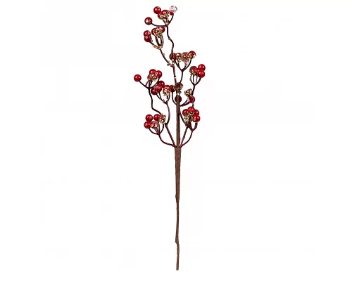 Гілка декоративна Yes! Fun з червоними ягодами, 45 см, паєтки, золото (973946)