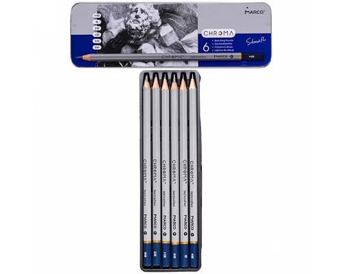 Набір олівців графітових у металевому пеналі Raffine  Marco 6 шт. НВ - 8B (1015-6TN)