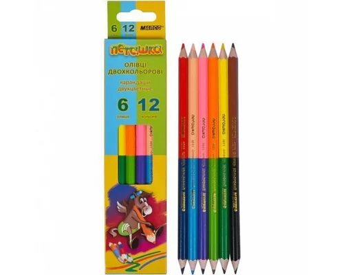 Набор цветных карандашей двухсторонние Пегашка  12 цветов Marco (1011-6CB)