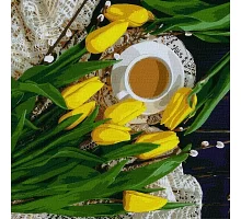 Картина по номерам Весенний завтрак тюльпани ©katryn_elen 40х40 Идейка (KHO2997)
