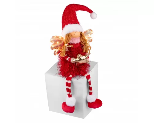 Новогодняя мягкая игрушка Novogod'ko Девочка Ангел в красном 58см LED крылышки сидит (974639)